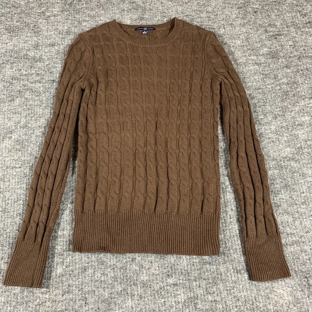 Gap Sweater Womens Small Brown Chunky Cable Knit Y2K‎ Babydoll Stretch Preppy